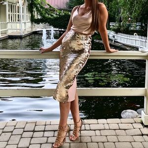 skirt in matte sequins, in good condition, soft pink color, nude. size a-xs